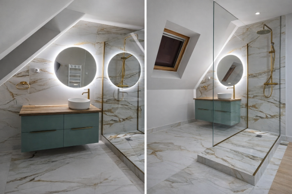 CARRELAGE 60X120 EFFET MARBRE, MEUBLE VASQUE, RECEVEUR A CARRELER, ROBINETTERIE